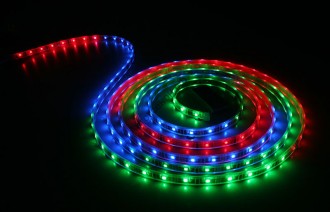 Светодиодная  влагозащищенная лента, 3528-BLUE RED GREEN ,60LEDs/M,4.8W/m,IP65, 12V DC, 5M- бобина